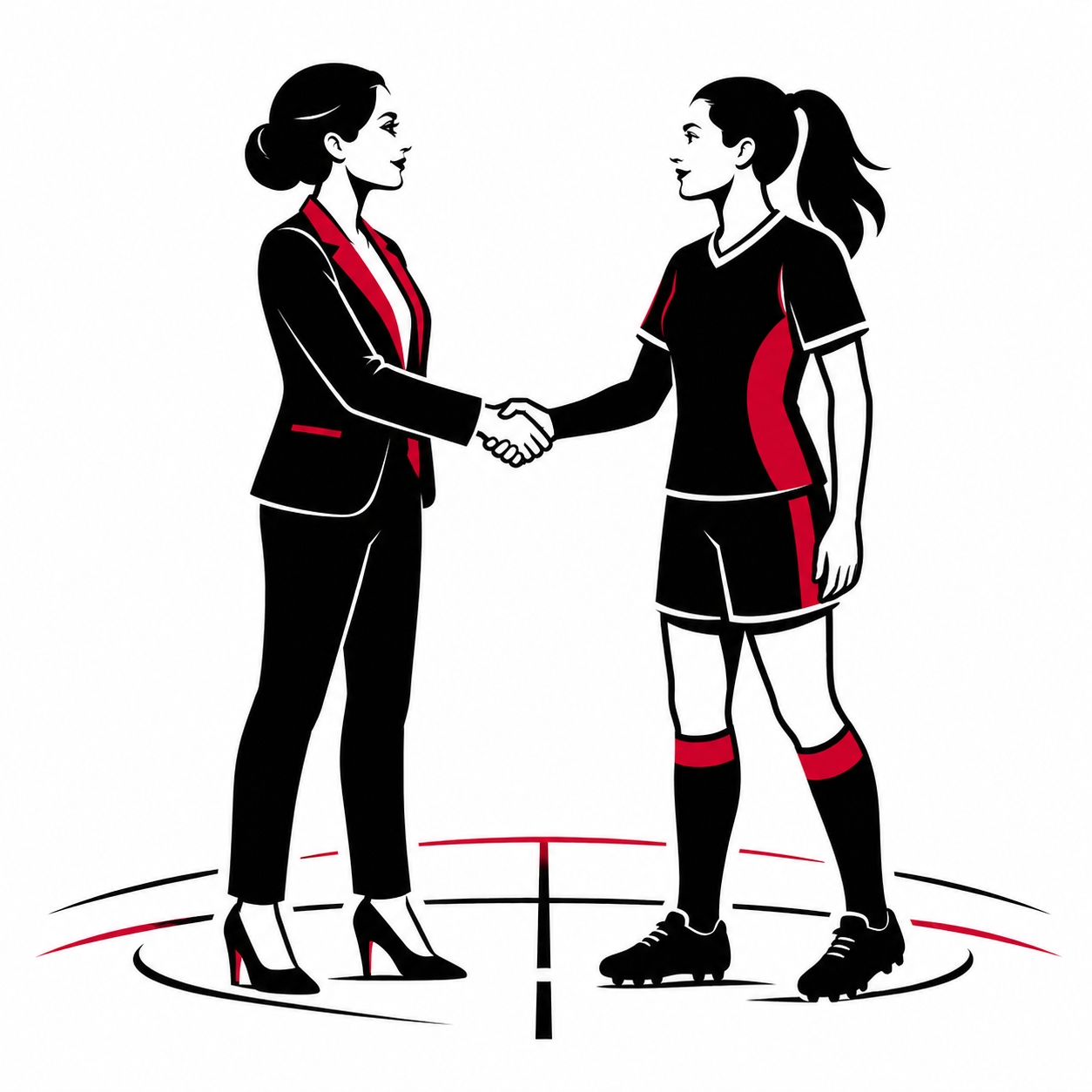 Woman entrepreneur and Crusaders Strikers player shaking hands